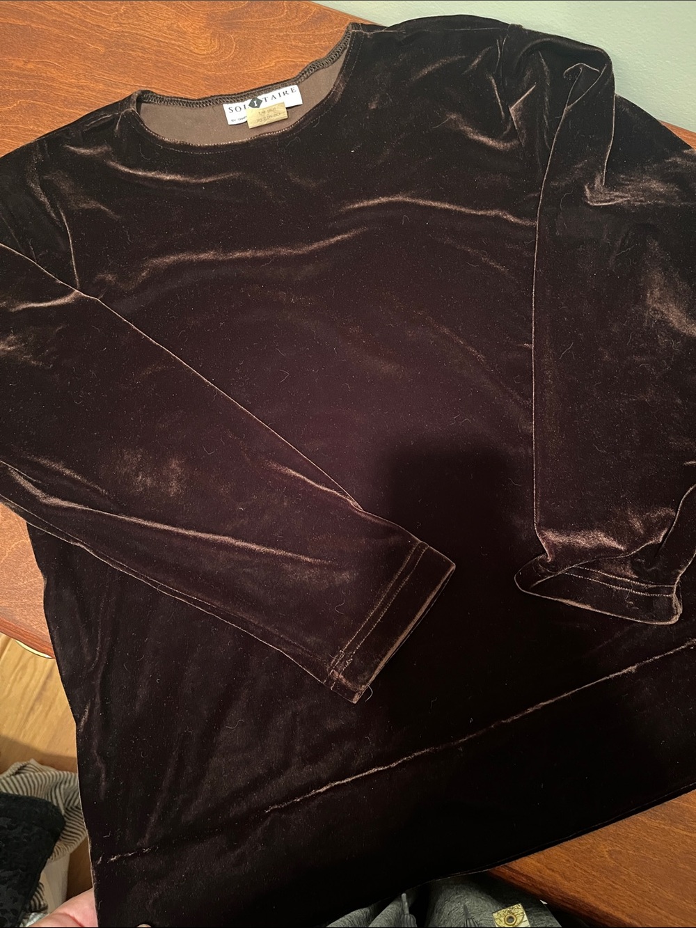 Solitaire Velvet Long-Sleeve Top in Chocolate